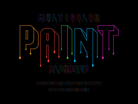 Vector of stylized melted alphabet design with uppercase, numbers and symbolsのイラスト素材