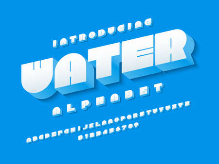 Vector of stylized blocky alphabet design with uppercase, numbers and symbolsのイラスト素材