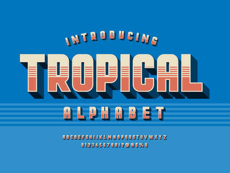 Retro style alphabet design with uppercase, number and symbolsのイラスト素材