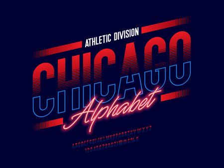 sports style alphabet design with uppercase, numbers and symbolsのイラスト素材