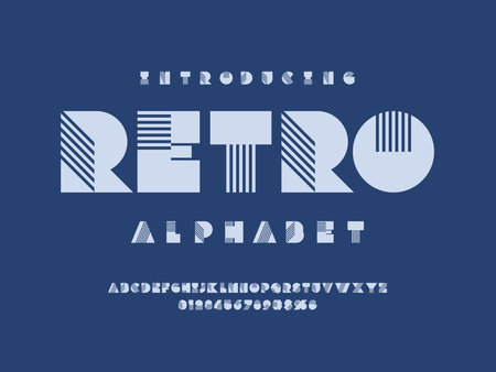 retro style alphabet design with uppercase, numbers and symbolsのイラスト素材