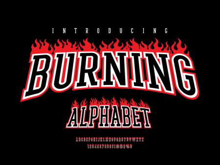 fire style alphabet design with uppercase, numbers and symbolsのイラスト素材