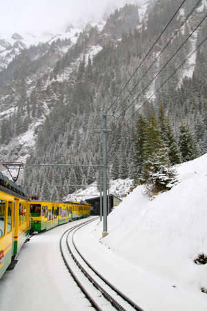 Boarding a train up to Jungfraujoch, Switzerlandの写真素材