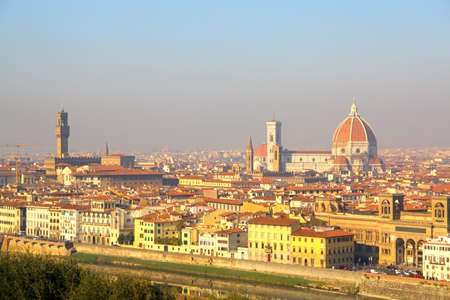 Panoramic view of Florence depicting various historical buildingsの写真素材