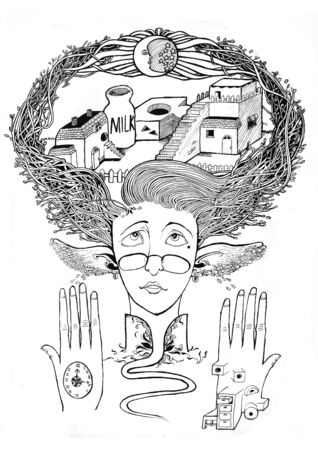 illustration of Girl having fantasy dream.の写真素材