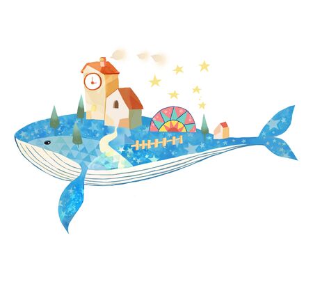 creative drawing of house on whaleの写真素材