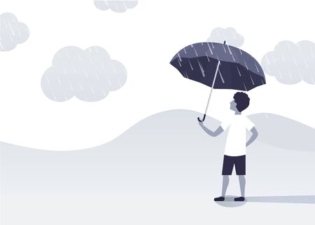 man holding an umbrella under the rainy dayのイラスト素材
