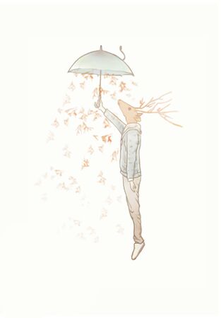 Deer  holding an umbrellaの写真素材