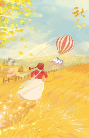 Qiufen (Autumnal equinox) - 24 solar terms concept illustrationの写真素材