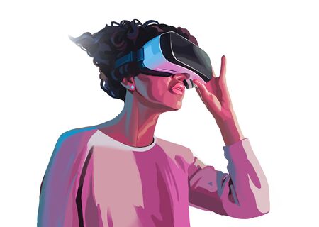 experiencing the vr technologyの写真素材