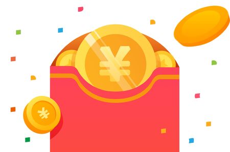 gold coins in the red packetのイラスト素材