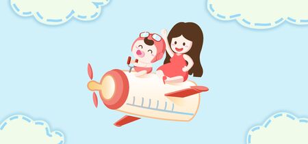 mother and baby flying with milk bottle - concept illustration of children dayの写真素材