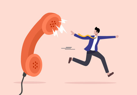 A white-collar worker chased by a harassed phone call