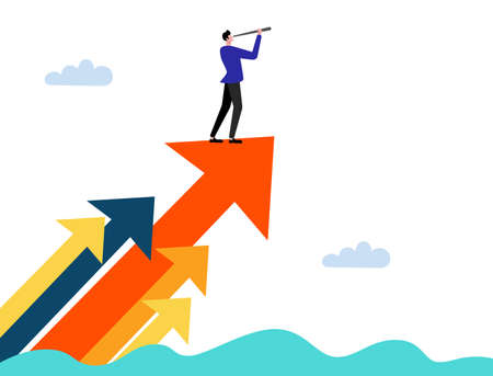 A man standing on a rising arrow looking upのイラスト素材