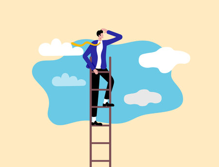 A white-collar worker climbing a ladder and looking outのイラスト素材