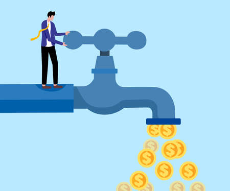 A man twisting a faucet to release waterのイラスト素材