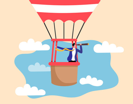 A man sitting on a hydrogen balloon and looking outのイラスト素材