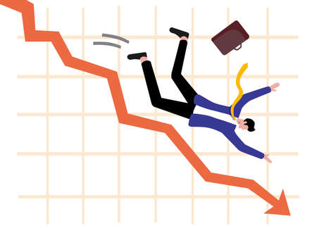 Illustration of A white-collar worker who is falling, stock market crash conceptのイラスト素材