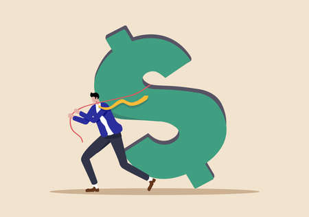 Illustration of  A man carrying dollars, finance management conceptのイラスト素材