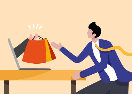 Illustration of  A man shopping onlineのイラスト素材