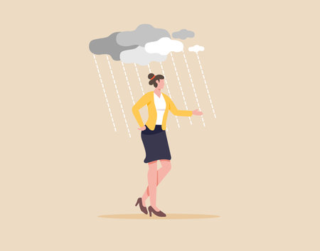 Illustration of  A female white-collar worker under dark cloudsのイラスト素材