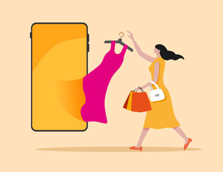 Illustration of Fashionable girl shoppingのイラスト素材