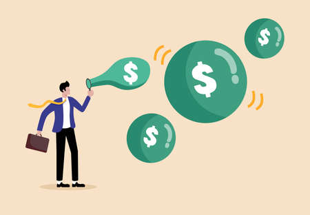A white-collar worker blowing on the dollar, financial management conceptのイラスト素材