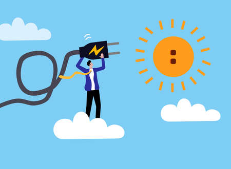 A man who uses solar energy, greenhouse effect conceptのイラスト素材