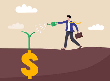 A white-collar worker watering the dollar, financial management conceptのイラスト素材