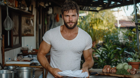 Man Preparing Food in Kitchenの素材