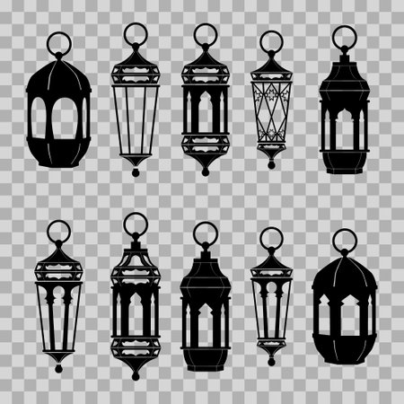 set silhouette illustration of an Islamic lantern. isolated and editable easily can be used to design cards, web, etc. Ramadan design, Eid al-Fitr and Eid al-Adha. vectorのイラスト素材