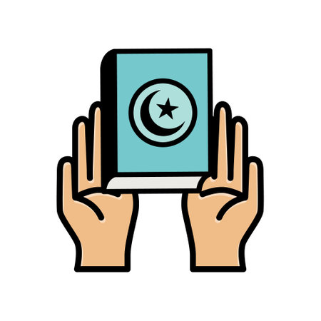 illustration of hands praying and holding al-quran. Islamic icons can be used for the month of Ramadan, Eid and Eid Al-Adha. for logo, website and poster designs. vectorのイラスト素材