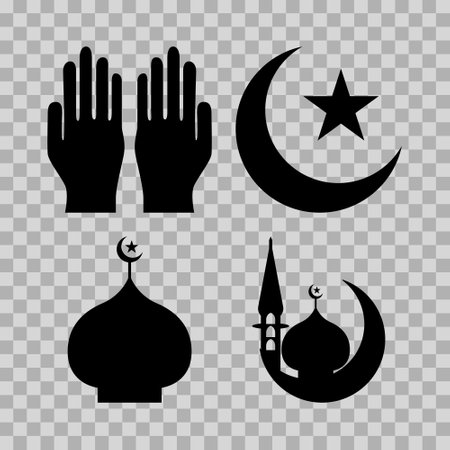 set illustration of Islamic icons. can be used for the month of Ramadan, Eid and Eid Al-Adha. for logo, website and poster designs.のイラスト素材