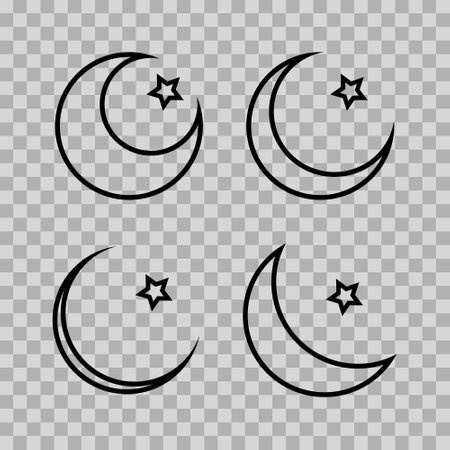 set illustration of a crescent moon and star. Islamic symbol. Islamic icons can be used for the month of Ramadan, Eid and Eid Al-Adha. for logo, website and poster designs. vectorのイラスト素材