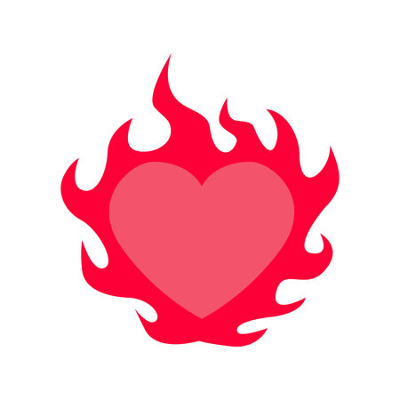 icon heart on the fire illustration. design for valentine's day. Collection of Love Heart Symbol Icons . Love Illustration Set with Solid and Outline Vector Heartsのイラスト素材