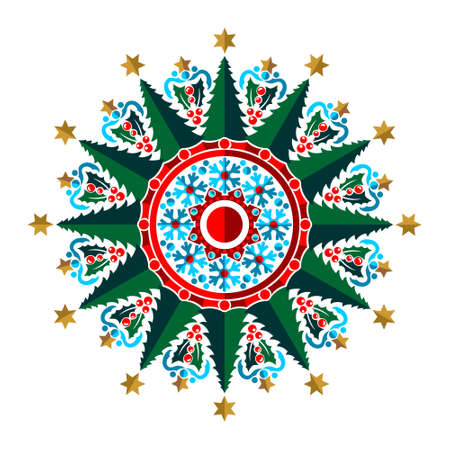 This is a Christmas themed mandala artwork made in as much detail as possible and paired with fariatic colors to create the most out of the box. files in eps format.のイラスト素材