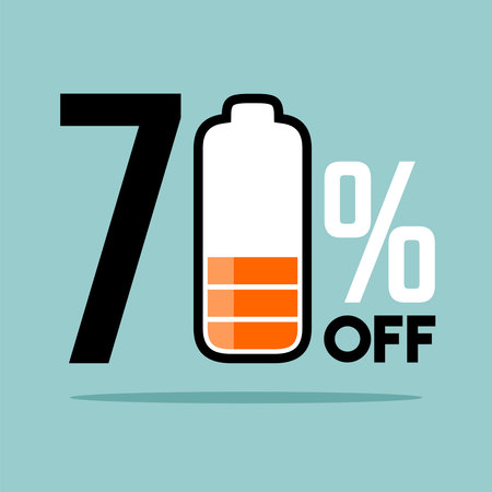 Battery charge. 70 percent off. Flat design. Vector illustration.
