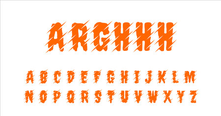Orange grunge font. Letters, numbers and punctuation marks.のイラスト素材