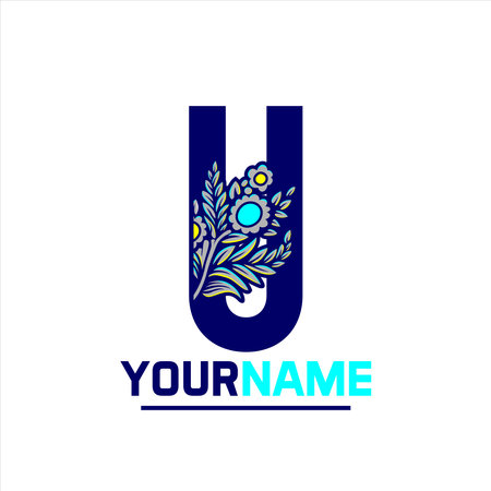 Letter U with floral ornament. Vector logo template for your business.のイラスト素材