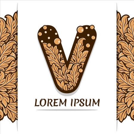 V letter with floral ornament. Vector lettering for your design.のイラスト素材