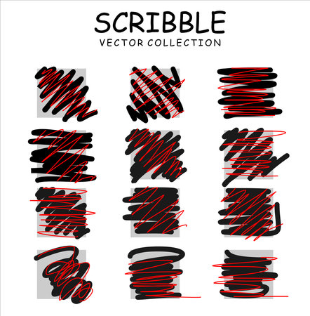 Scribble set. Vector illustration. Black and red ink.のイラスト素材