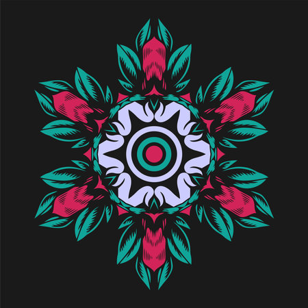 Mandala. Ethnic decorative element. Hand drawn backdrop. Islam, Arabic, Indian, ottoman motifs.のイラスト素材