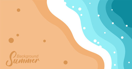 Summer background with beach and sea waves. Vector illustration in flat styleのイラスト素材