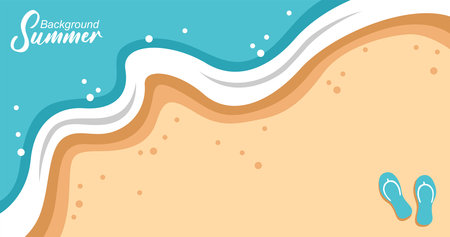 Summer background with sand, flip flops and sea waves. Vector illustrationのイラスト素材
