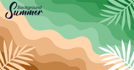 Summer beach background with tropical leaves. Vector Illustration. EPS10のイラスト素材