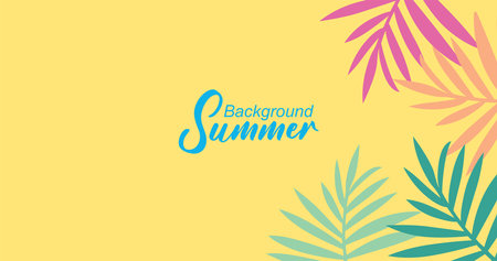 Summer background with palm leaves. Vector illustration in flat design style.のイラスト素材