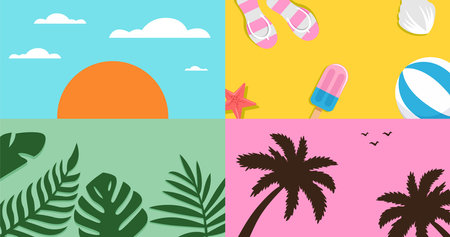 Summer flat icons set. Vector illustration for web and mobile design.のイラスト素材
