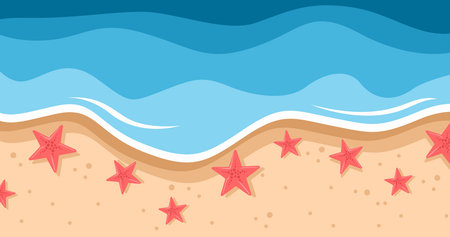 Seaside background with starfishes and sand. Vector illustration.のイラスト素材