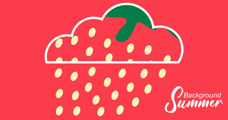 Strawberry icon on red background. Vector illustration in flat style.のイラスト素材