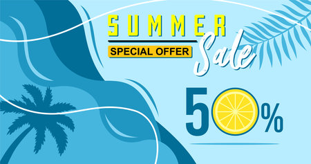 Summer sale banner design template. Vector illustration for online shoppingeting and promotion.のイラスト素材